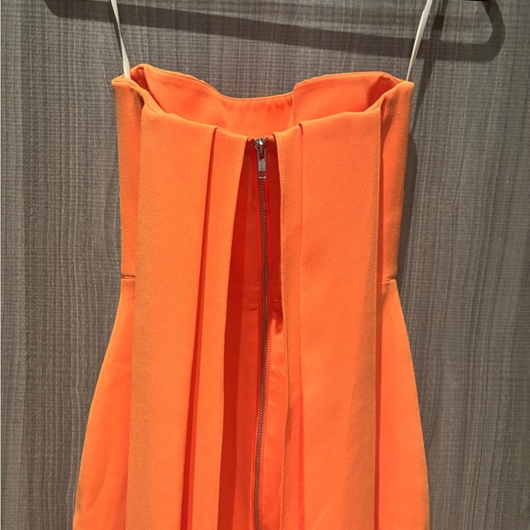 Alex Perry Hall Orange Strapless Crepe Cocktail Midi Dress Draped Gown - Picture 6 of 9